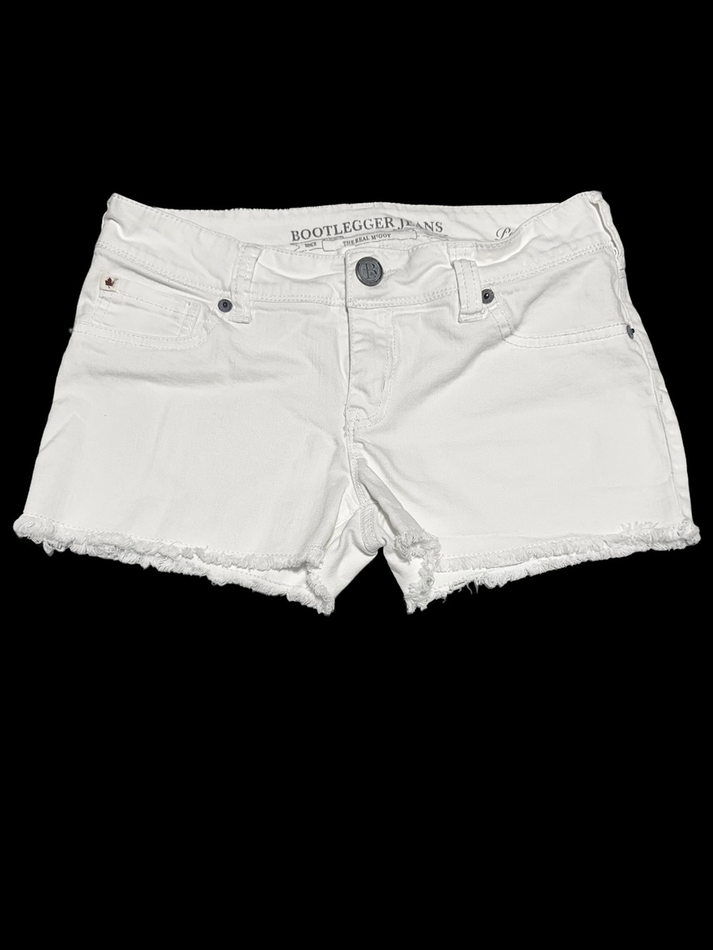 Bootlegger Paradise White Frayed Denim Cutoff Shorts Size 28 Y2K
